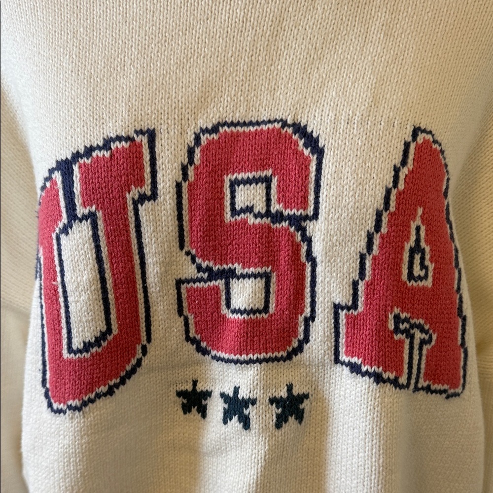 Grayson Threads USA Graphic Cream Cable Knit Cropped Sweater Large - Picture 4 of 6